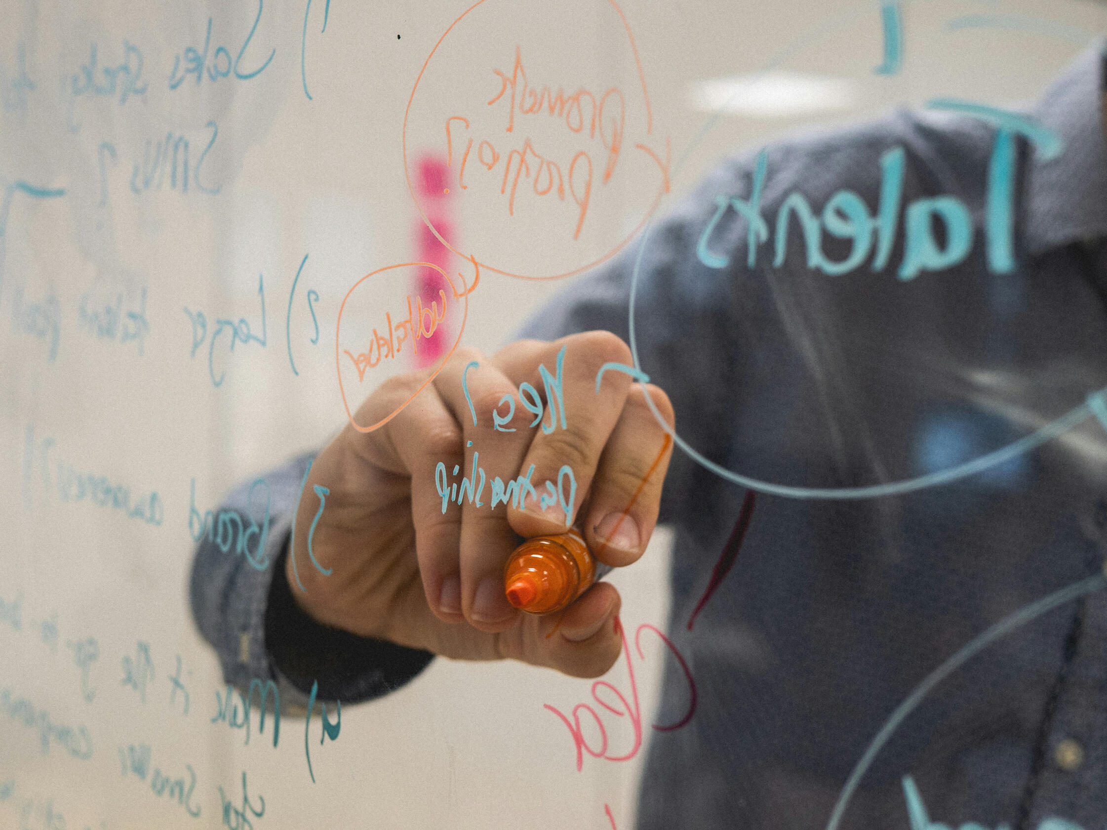 Picture of a person drawing on a whiteboard